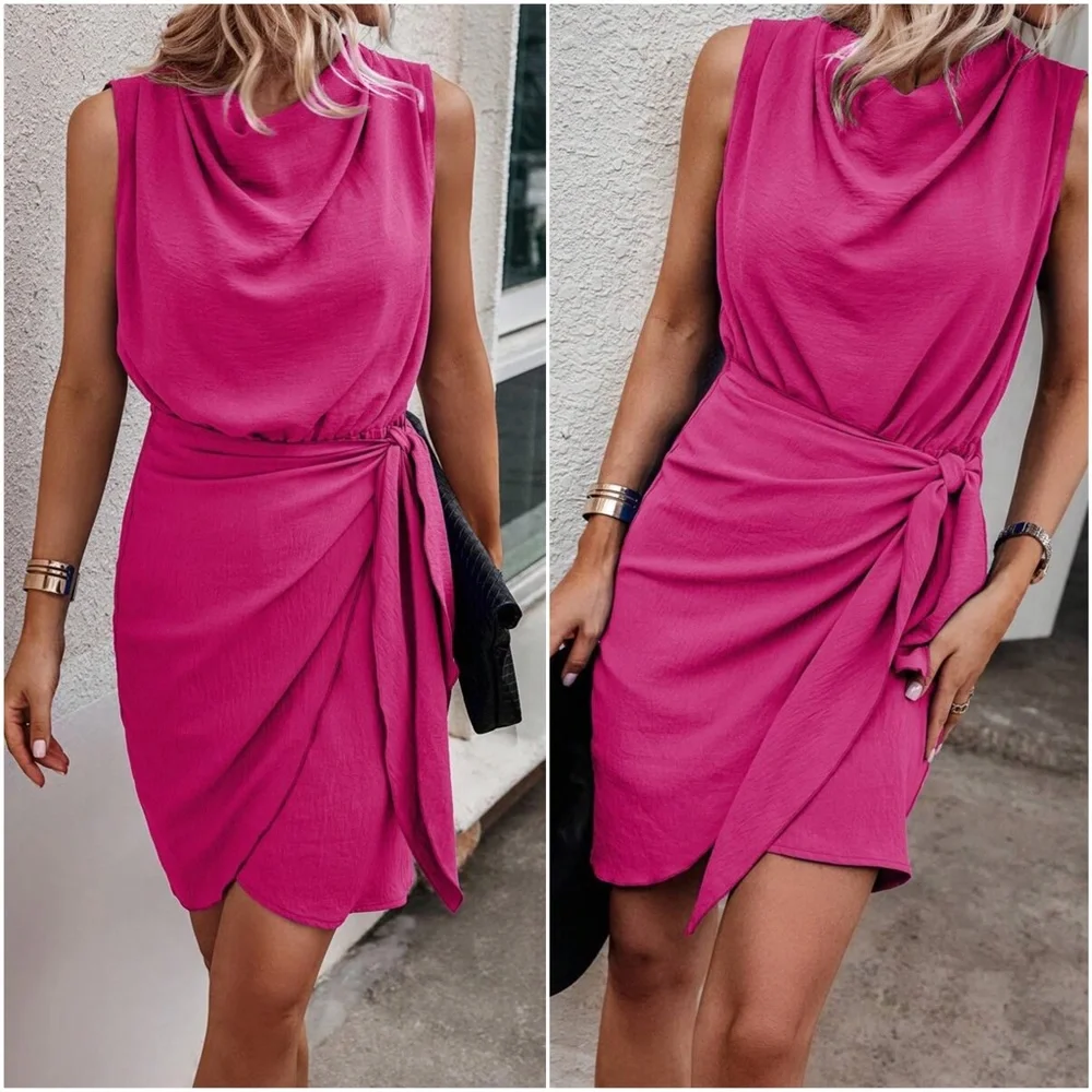 Luxe Sleeveless Drape Neck Mini Dress - Picture 3 of 8